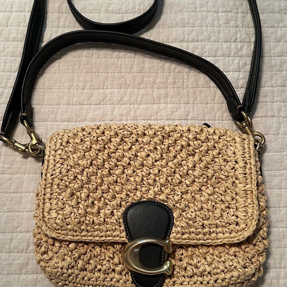 Coach Tan and Black Crossbody Bag with Woven Texture